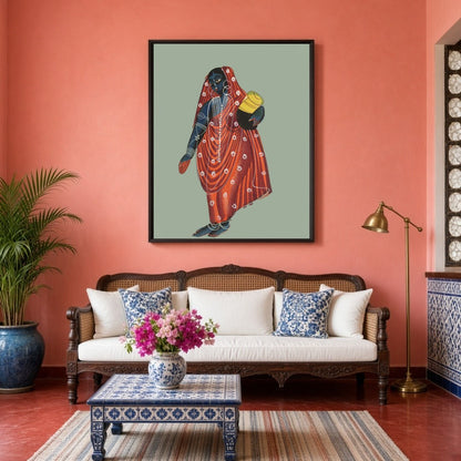 This stunning Kalighat artwork captures the ethereal beauty of Mohini, the female form of Vishnu, for Living Room