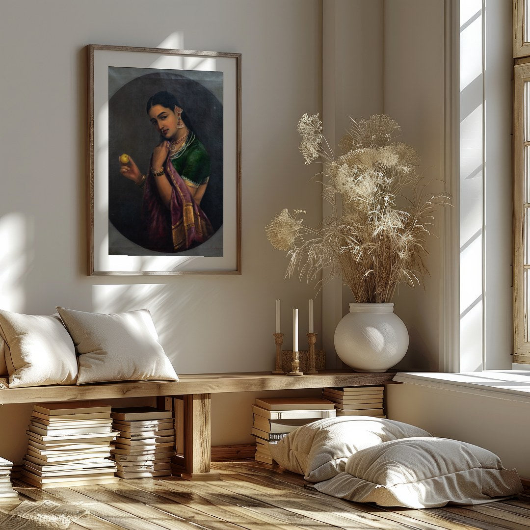 This exquisite portrait captures the timeless beauty and grace of a traditional figure, adorned in for area