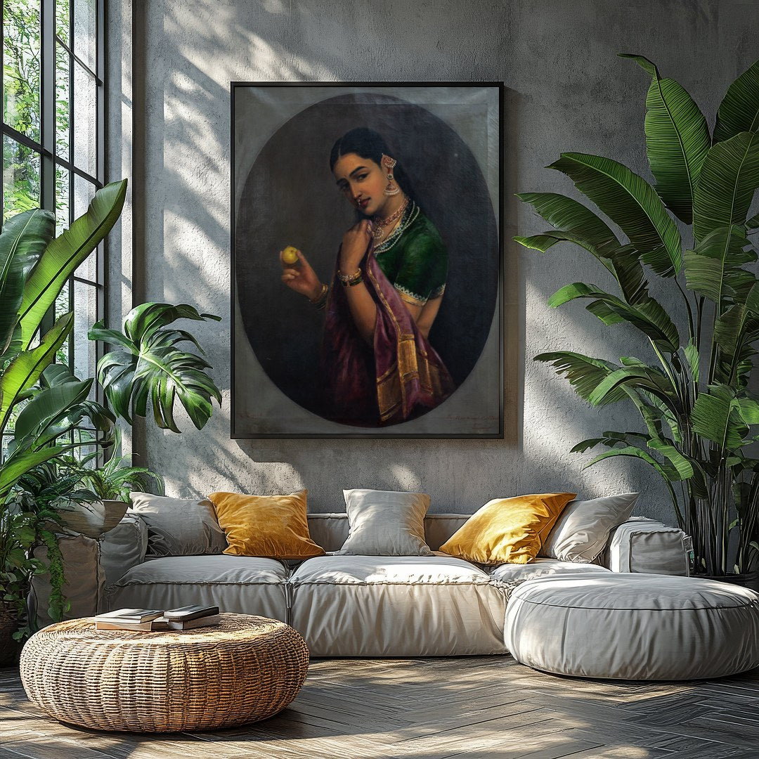 This exquisite portrait captures the timeless beauty and grace of a traditional figure, adorned in for Balcony