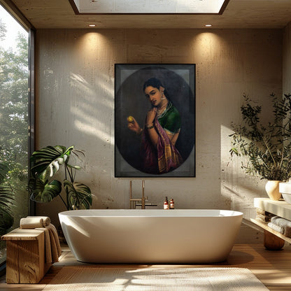 This exquisite portrait captures the timeless beauty and grace of a traditional figure, adorned in for Bathroom