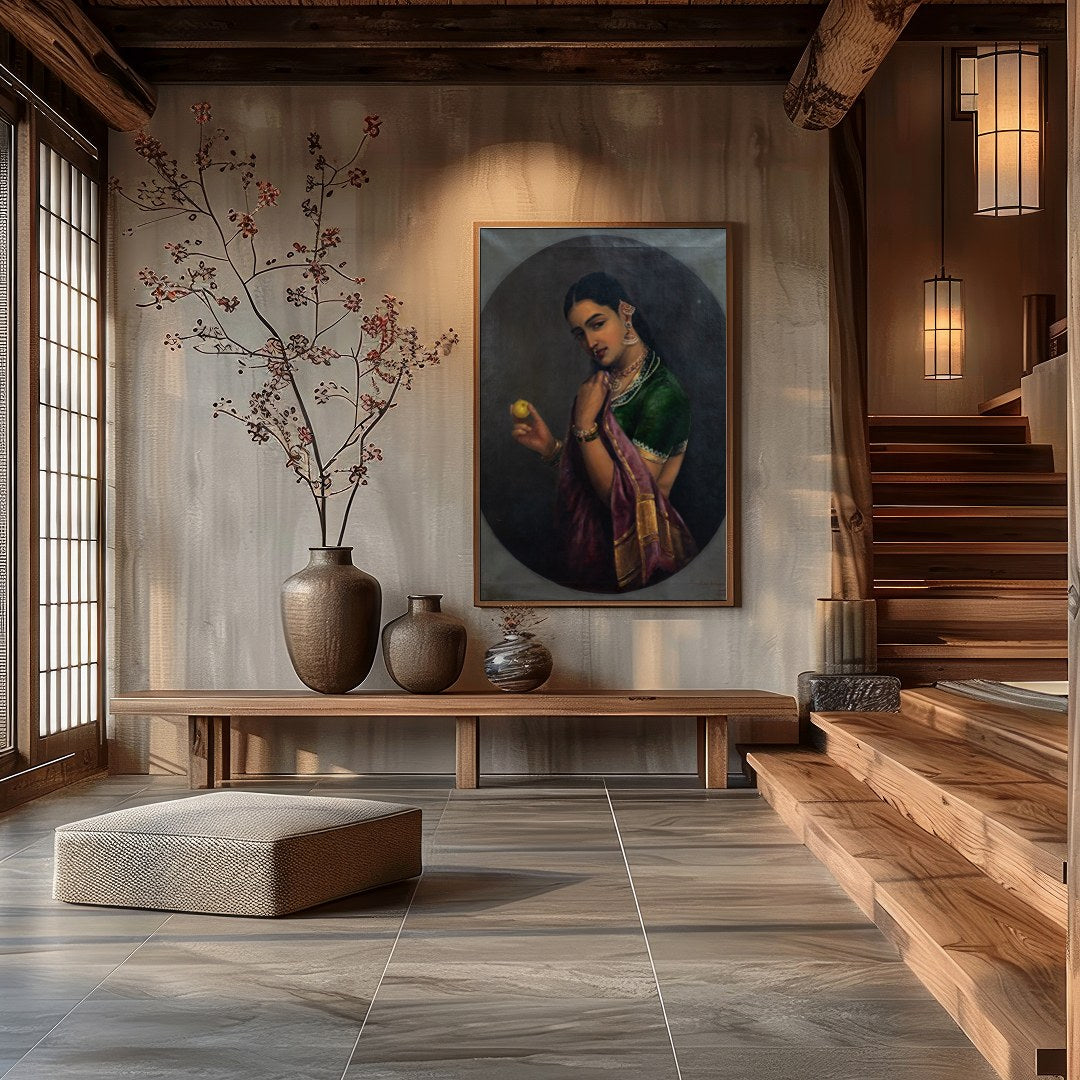 This exquisite portrait captures the timeless beauty and grace of a traditional figure, adorned in for Hall