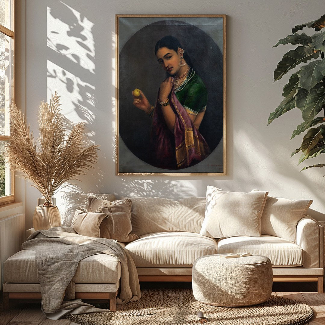 This exquisite portrait captures the timeless beauty and grace of a traditional figure, adorned in for Sitting Area