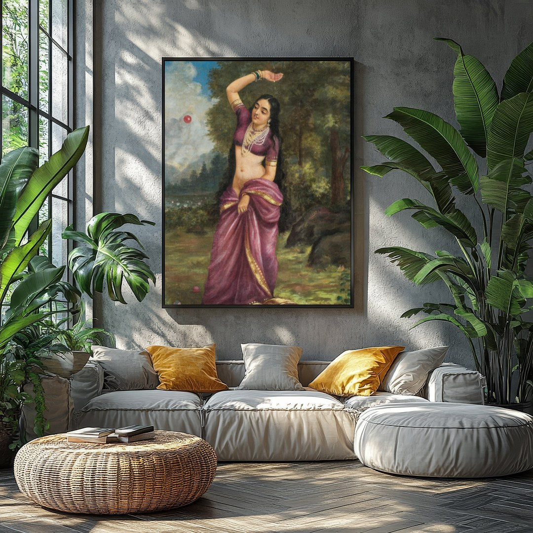 This captivating piece of art depicts a graceful woman in a serene natural setting, clad in a for Balcony