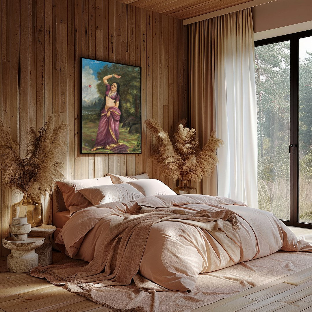 This captivating piece of art depicts a graceful woman in a serene natural setting, clad in a for Bedroom