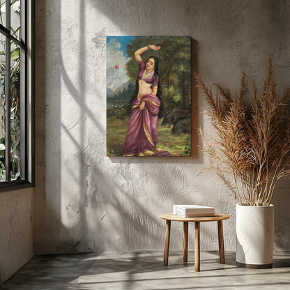 This captivating piece of art depicts a graceful woman in a serene natural setting, clad in a for Entrance