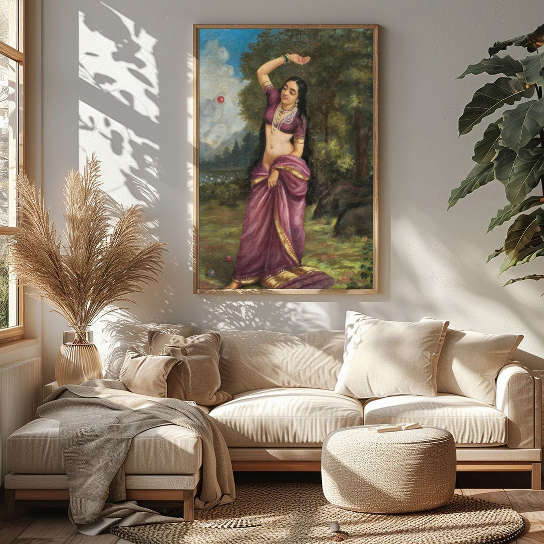 This captivating piece of art depicts a graceful woman in a serene natural setting, clad in a for Sitting Area