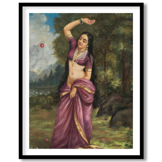 This captivating piece of art depicts a graceful woman in a serene natural setting, clad in a for sweet-home