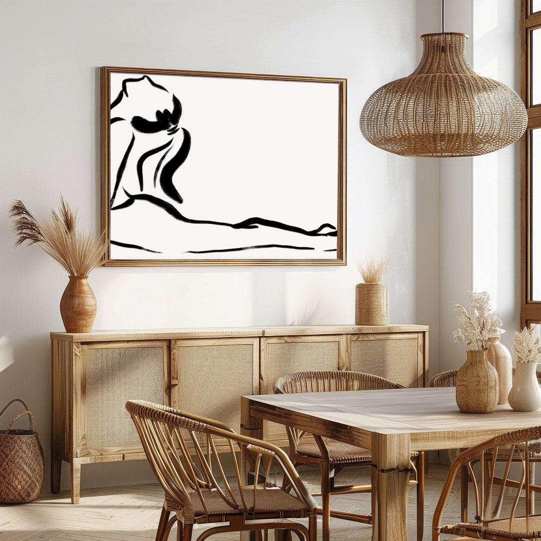 This minimalist line art captures the essence of elegance and fluidity with its simple yet for Dining