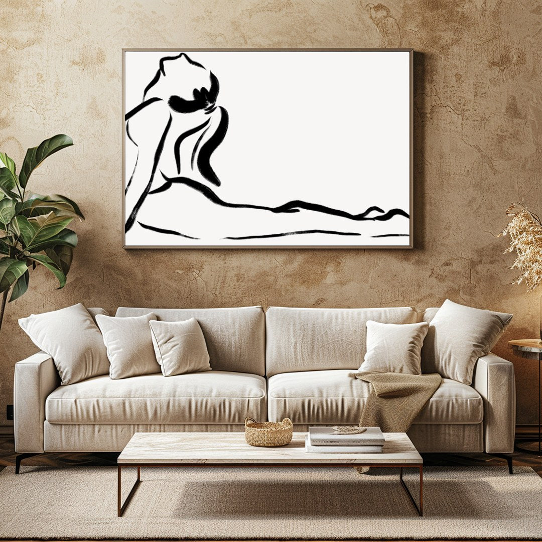 This minimalist line art captures the essence of elegance and fluidity with its simple yet for Family Room