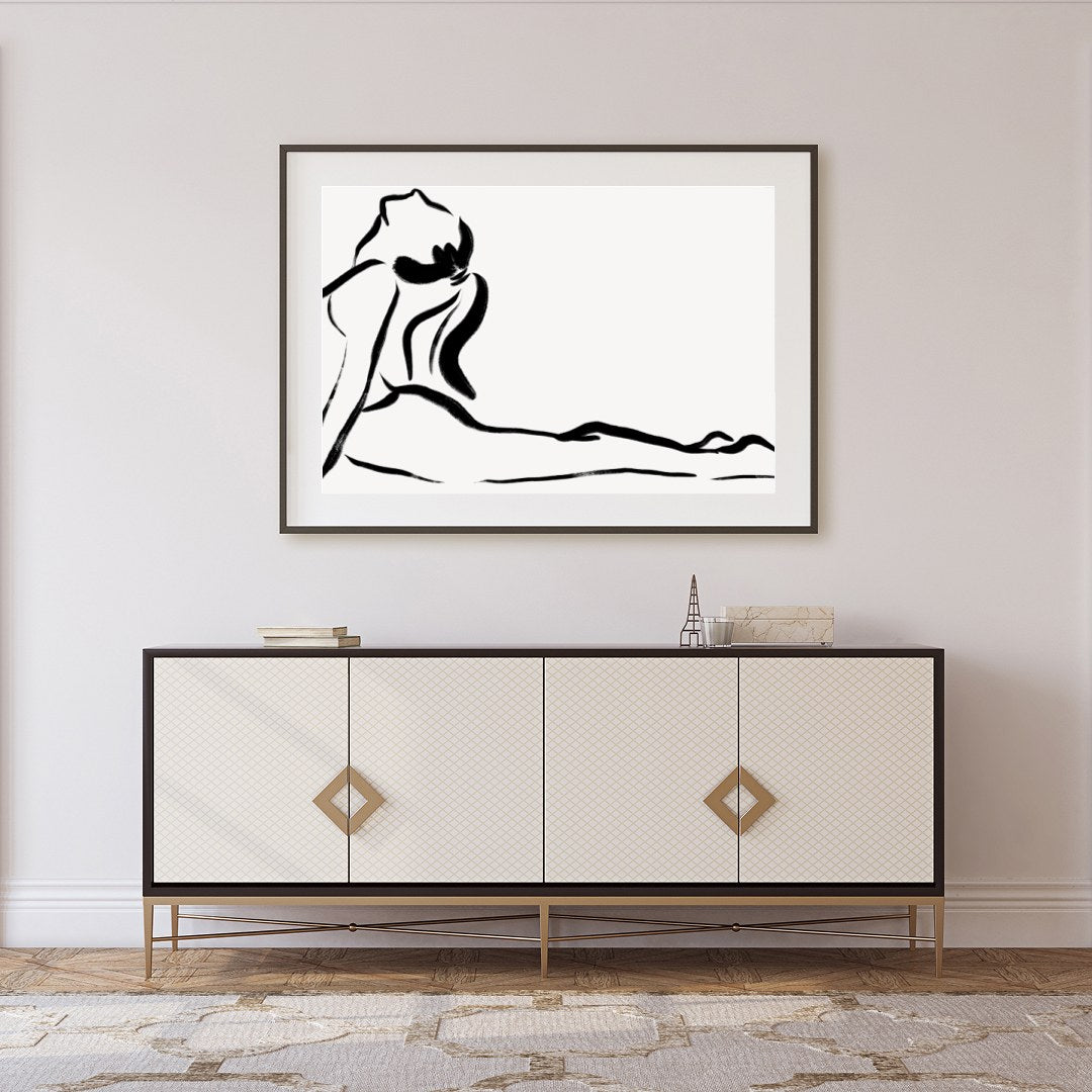 This minimalist line art captures the essence of elegance and fluidity with its simple yet for Foyer