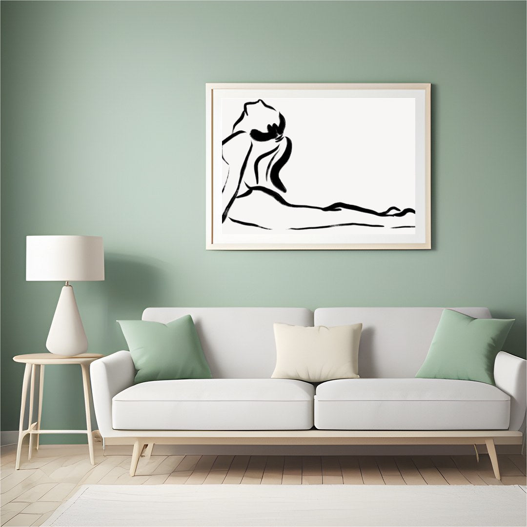 This minimalist line art captures the essence of elegance and fluidity with its simple yet for Hall