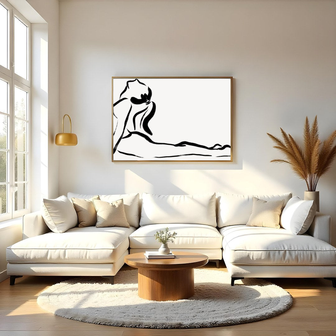 This minimalist line art captures the essence of elegance and fluidity with its simple yet for Living Room