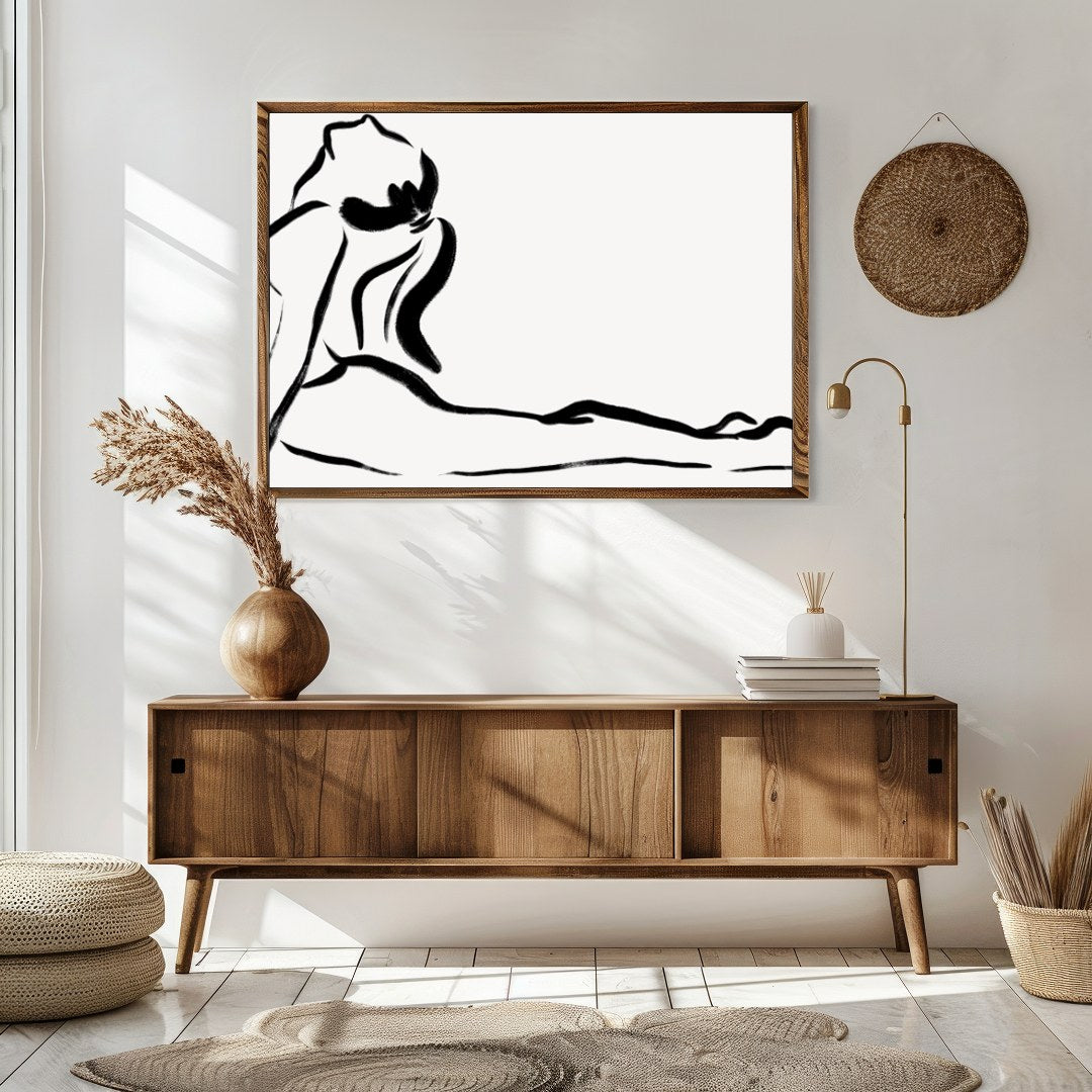 This minimalist line art captures the essence of elegance and fluidity with its simple yet for Sitting Area
