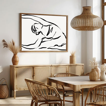 Embrace the elegance of minimalism with this serene line drawing, capturing the fluid movement of a for Dining
