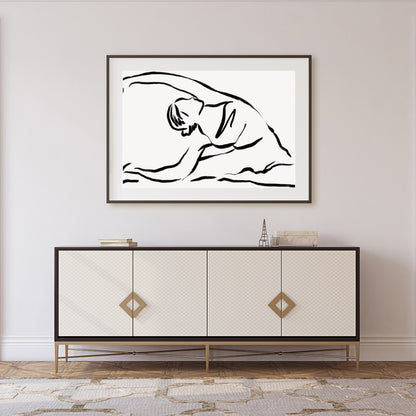 Embrace the elegance of minimalism with this serene line drawing, capturing the fluid movement of a for Foyer