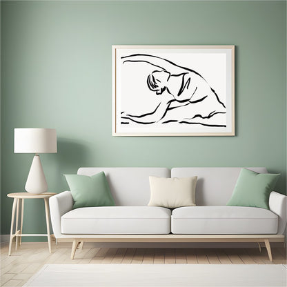 Embrace the elegance of minimalism with this serene line drawing, capturing the fluid movement of a for Hall