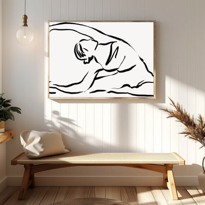 Embrace the elegance of minimalism with this serene line drawing, capturing the fluid movement of a for Hallway