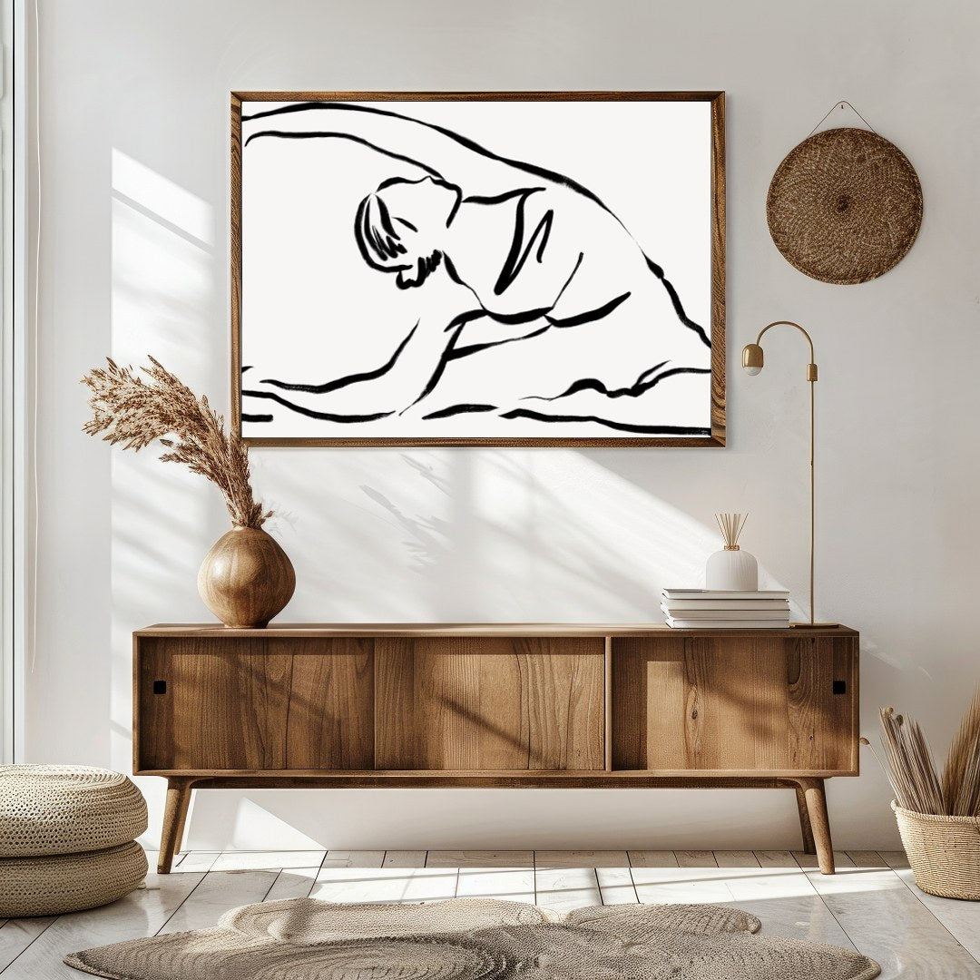 Embrace the elegance of minimalism with this serene line drawing, capturing the fluid movement of a for Sitting Area