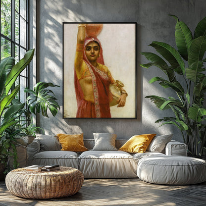 Captivate your space with this exquisite artwork depicting a woman in traditional attire gracefully for Balcony