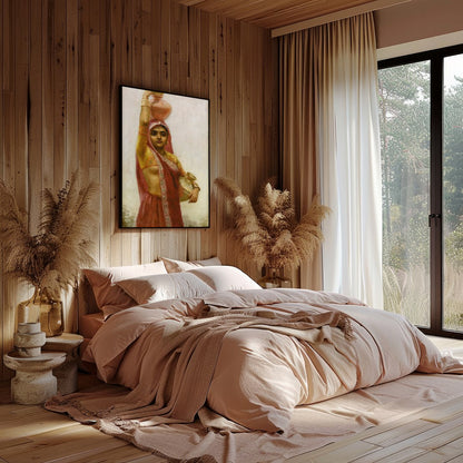 Captivate your space with this exquisite artwork depicting a woman in traditional attire gracefully for Bedroom