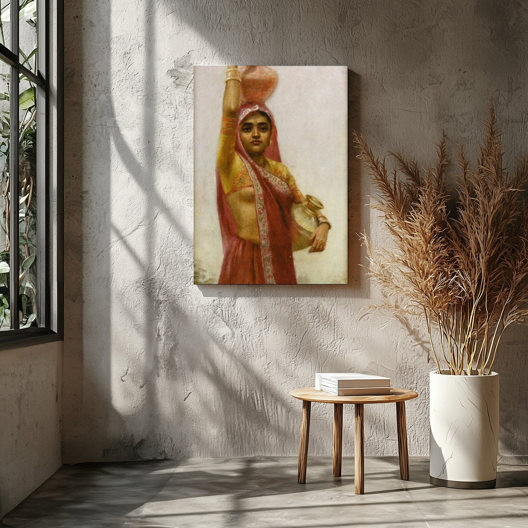 Captivate your space with this exquisite artwork depicting a woman in traditional attire gracefully for Entrance