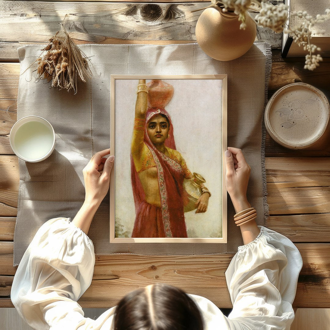 Captivate your space with this exquisite artwork depicting a woman in traditional attire gracefully for Kitchen