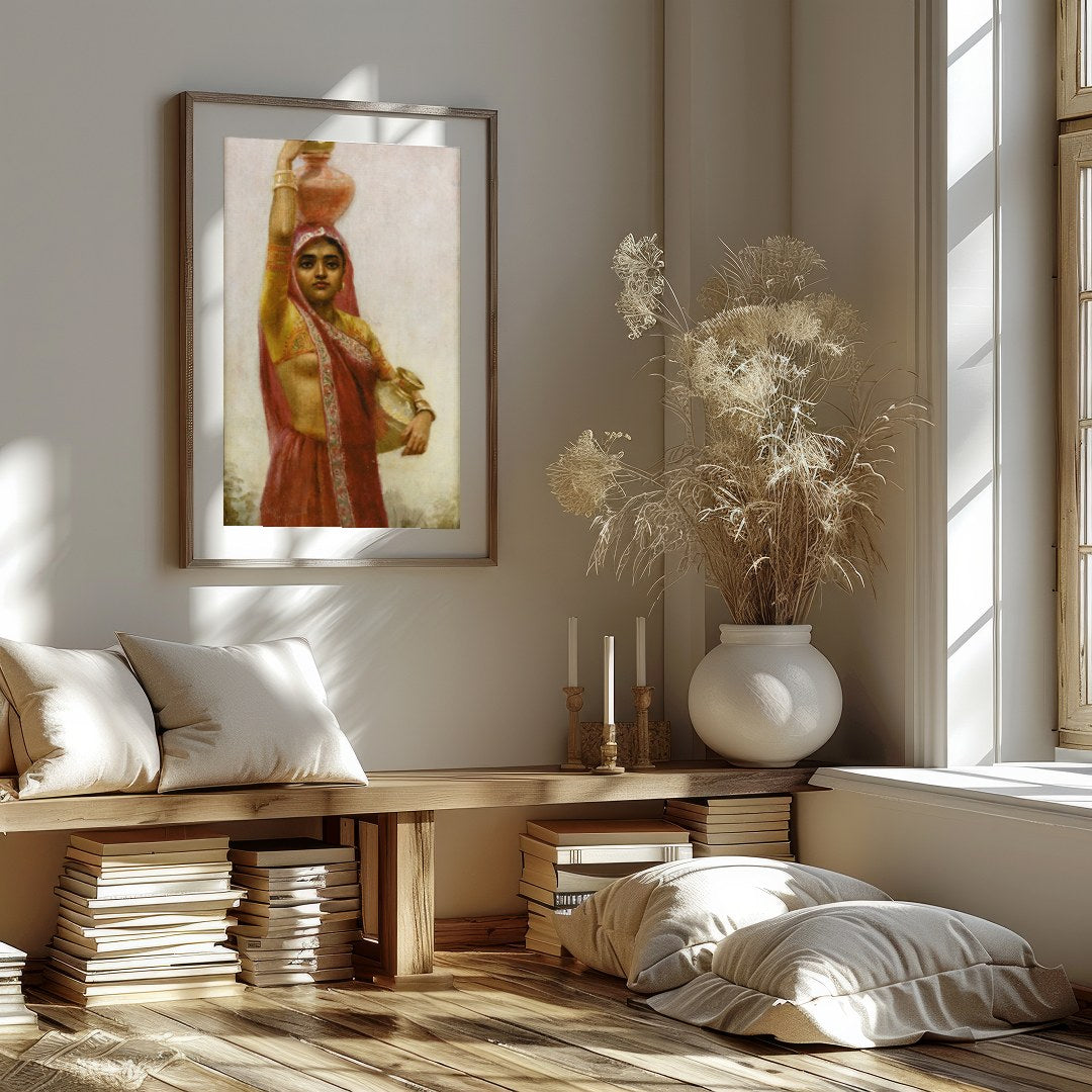Captivate your space with this exquisite artwork depicting a woman in traditional attire gracefully for place