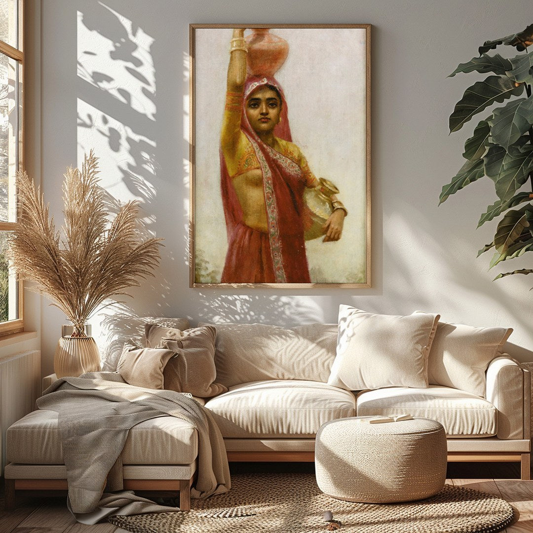 Captivate your space with this exquisite artwork depicting a woman in traditional attire gracefully for Sitting Area