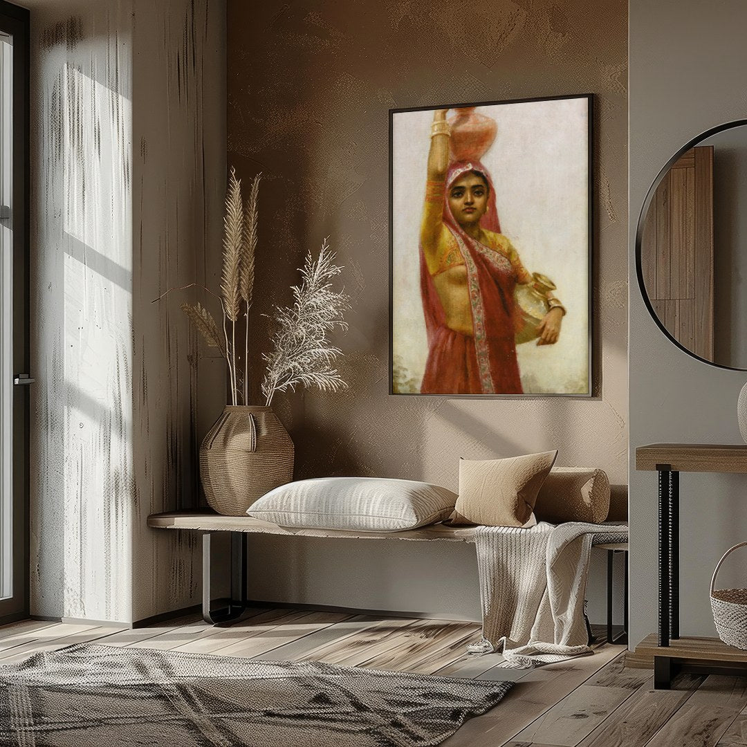 Captivate your space with this exquisite artwork depicting a woman in traditional attire gracefully for sweet-home