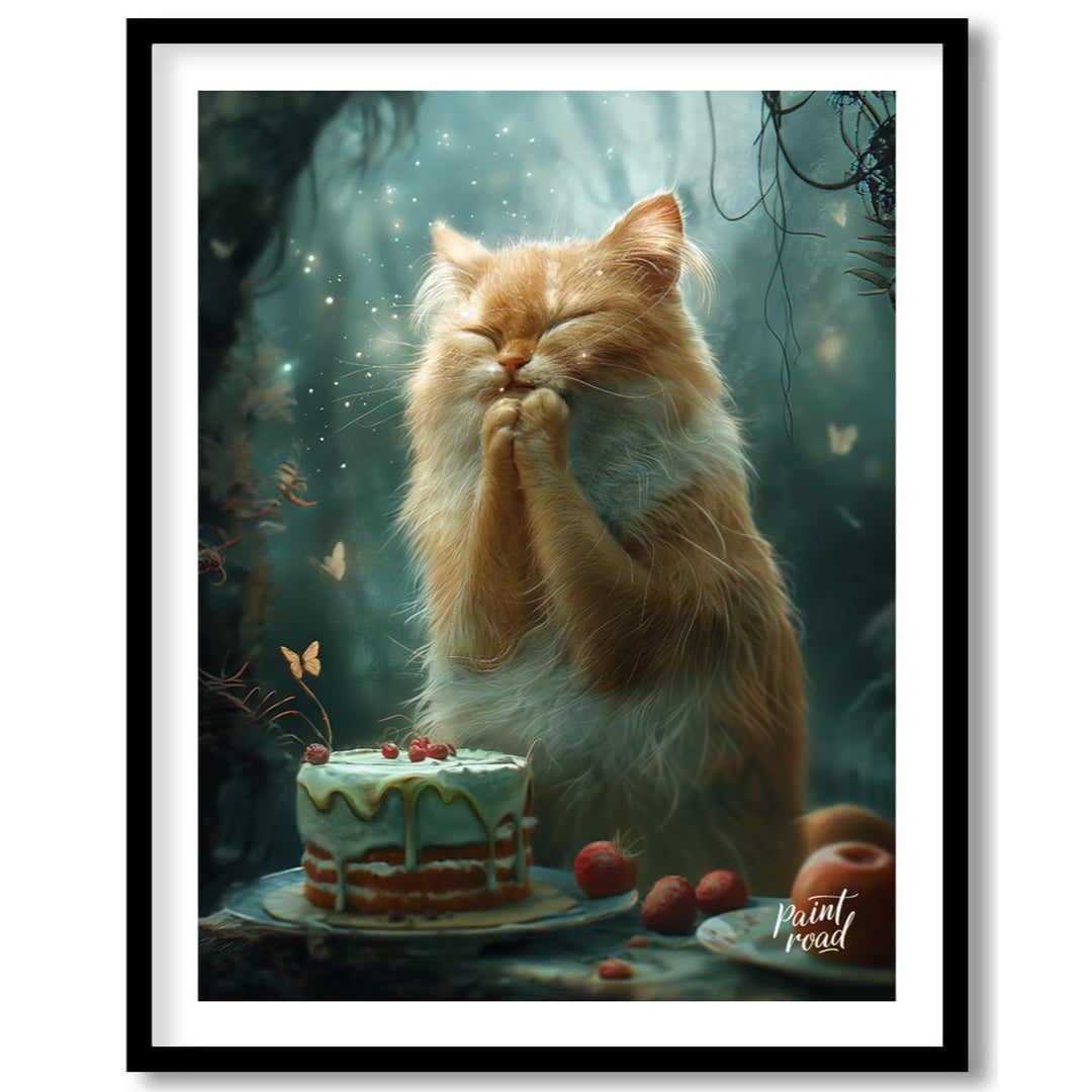 This enchanting digital painting depicts a fluffy orange and white cat with its eyes closed and paw… for home