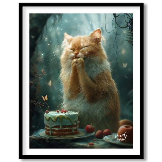 This enchanting digital painting depicts a fluffy orange and white cat with its eyes closed and paw… for home