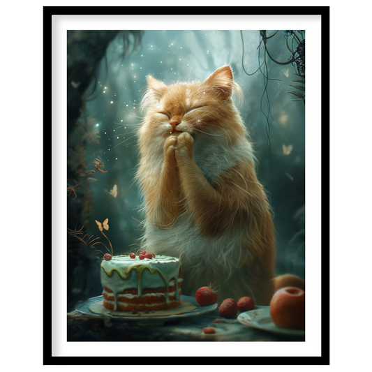 This enchanting digital painting depicts a fluffy orange and white cat with its eyes closed and paw… for home
