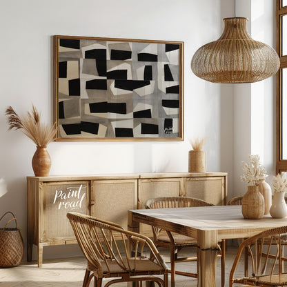 """Grid Fragmentations"" presents a compelling study in geometric abstraction and tonal contrast. T… for dining room