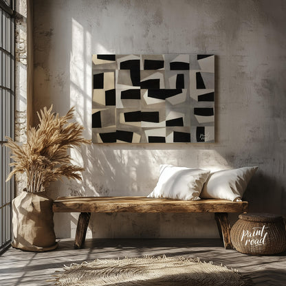 """Grid Fragmentations"" presents a compelling study in geometric abstraction and tonal contrast. T… for entryway
