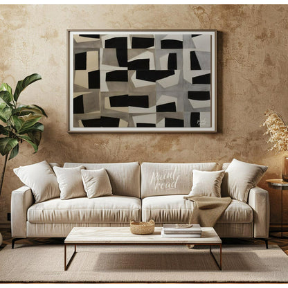 """Grid Fragmentations"" presents a compelling study in geometric abstraction and tonal contrast. T… for living room