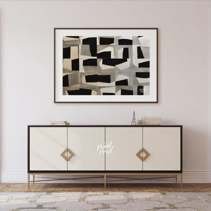 """Grid Fragmentations"" presents a compelling study in geometric abstraction and tonal contrast. T… for living room