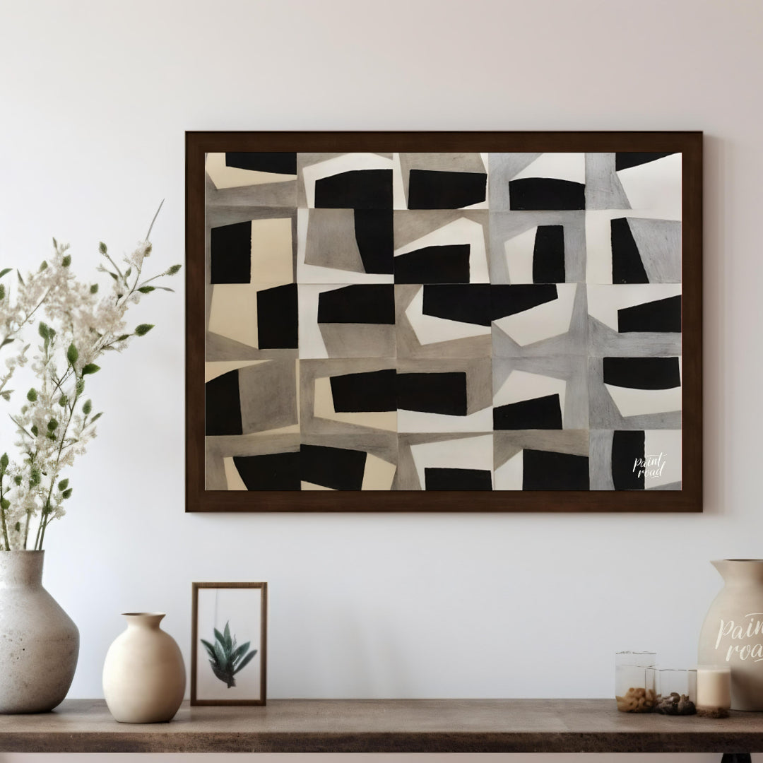 """Grid Fragmentations"" presents a compelling study in geometric abstraction and tonal contrast. T… for living room