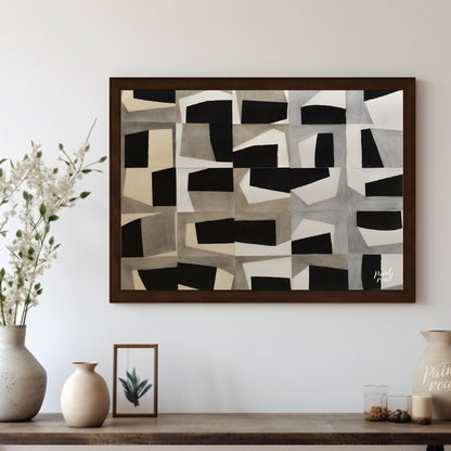 """Grid Fragmentations"" presents a compelling study in geometric abstraction and tonal contrast. T… for living room
