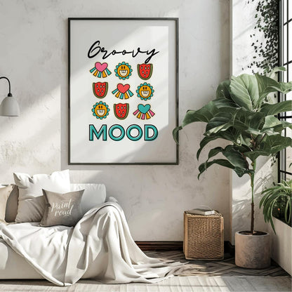 This vibrant and cheerful art print is a celebration of all things “groovy,” featuring a playful gr… for living room
