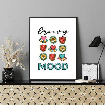 This vibrant and cheerful art print is a celebration of all things “groovy,” featuring a playful gr… for office