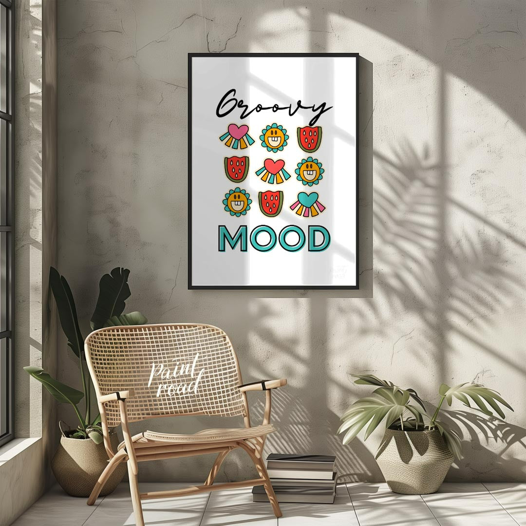 This vibrant and cheerful art print is a celebration of all things “groovy,” featuring a playful gr… for other