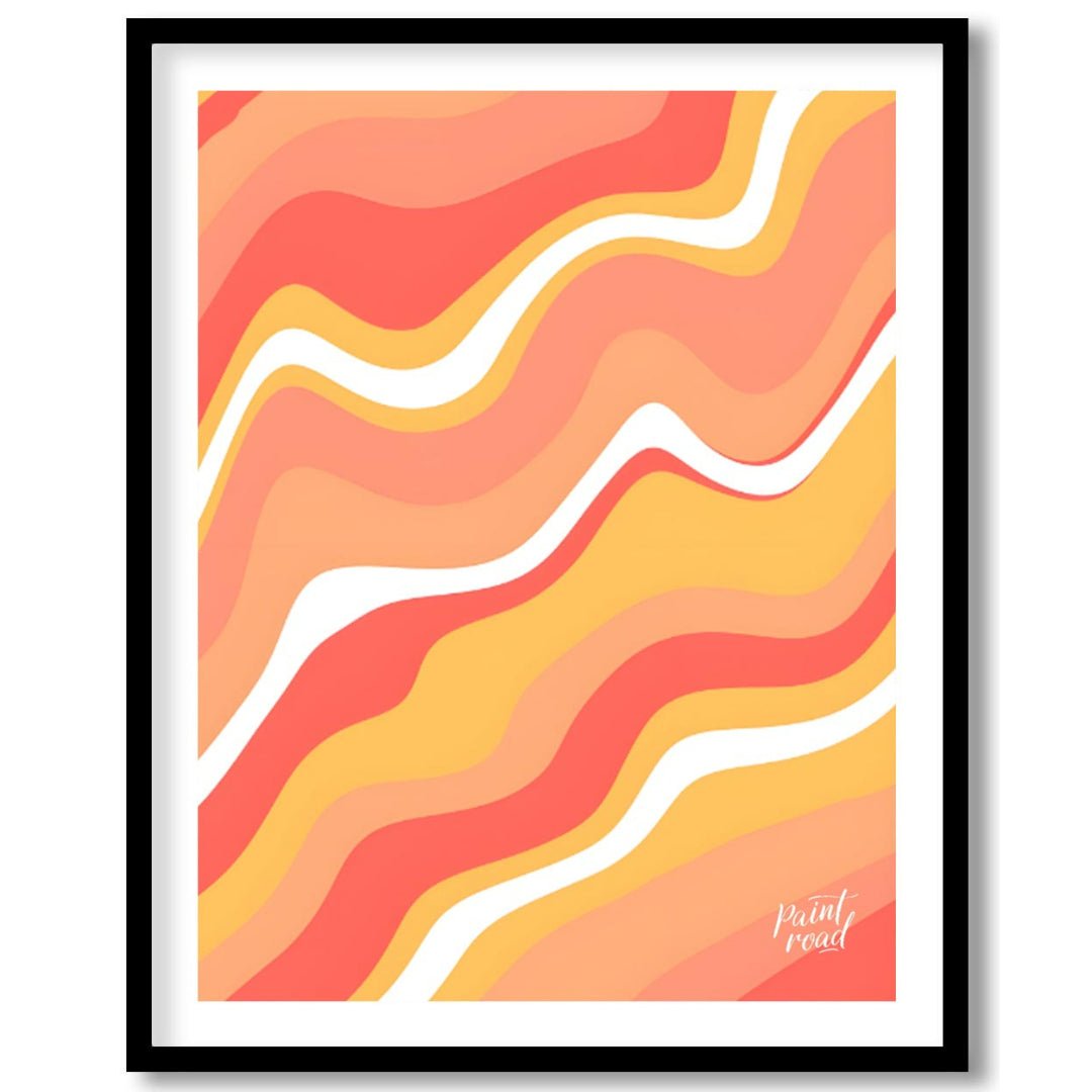 This vibrant and dynamic art print features an abstract composition of flowing, wavy lines in shade… for abode