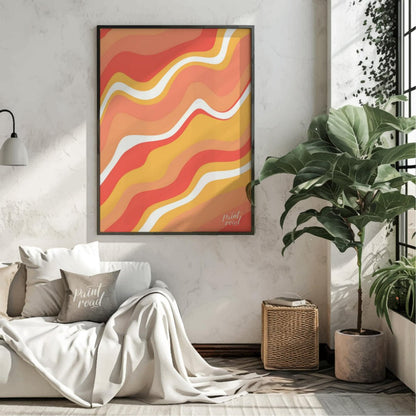 This vibrant and dynamic art print features an abstract composition of flowing, wavy lines in shade… for living room