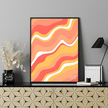 This vibrant and dynamic art print features an abstract composition of flowing, wavy lines in shade… for office