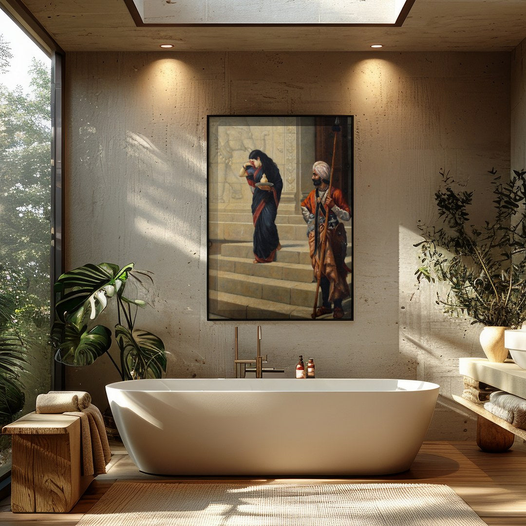 This captivating artwork depicts a moment steeped in cultural history, showcasing intricate for Bathroom