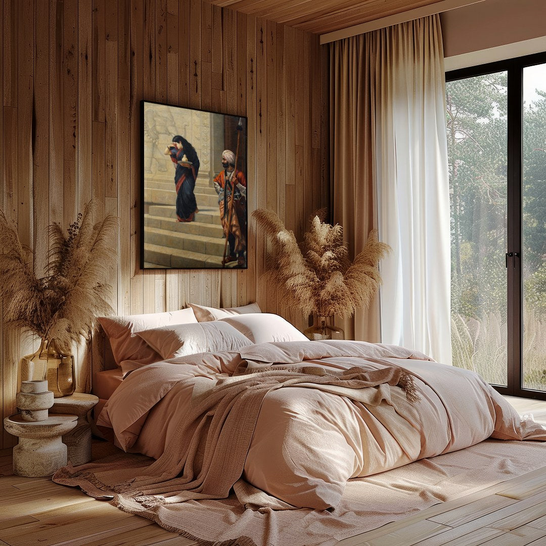 This captivating artwork depicts a moment steeped in cultural history, showcasing intricate for Bedroom