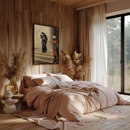 This captivating artwork depicts a moment steeped in cultural history, showcasing intricate for Bedroom