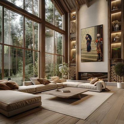 This captivating artwork depicts a moment steeped in cultural history, showcasing intricate for Living Room
