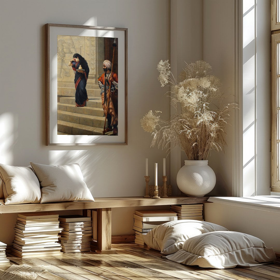 This captivating artwork depicts a moment steeped in cultural history, showcasing intricate for living-space