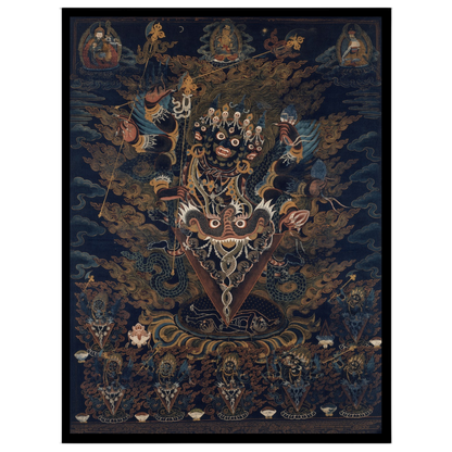 Immerse yourself in the dynamic energy of this exquisite Thangka artwork, where a wrathful deity for home